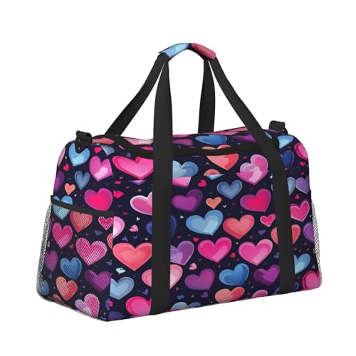 Travel Duffel Bag For Men Women, Colorful Hearts Love Pattern Carry On Sport Gym Bag With Shoulder Strap Lightweight Waterproof Weekender Bag Overnight Bag3