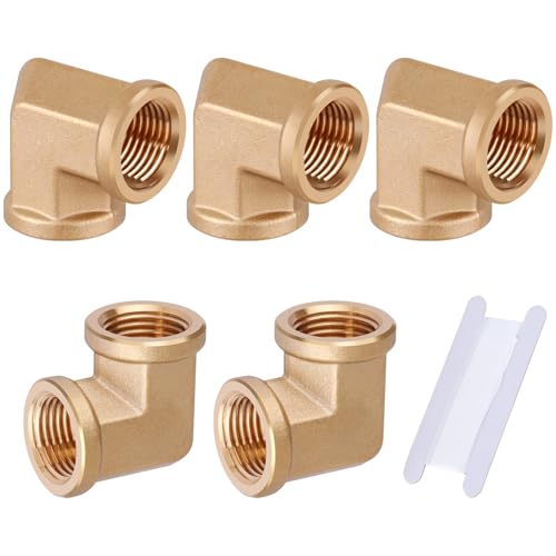 Boeray 5pcs 1/2” Brass Fittings 90 Degree Barstock Street Elbow 1/2 Inch NPT Female Pipe to 1/2 Inch NPT Female Pipe Fittings Elbow Forged Brass Pipe Fittings