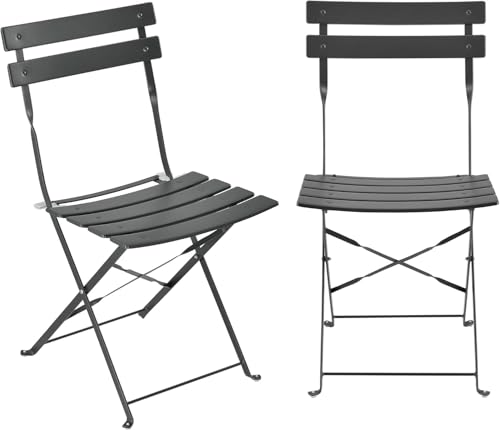 Set Cortina Bistrot Da Giardino – Tavolo Rotondo E 2 Sedie Pieghevoli In Acciaio,Colore Antracite, Design Elegante Per Balcone, Terrazzo Giardino E Veranda - 3