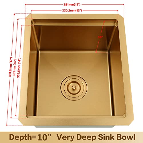 Lqs Bar Sink, Gold Undermount Bar Sink, Rv Sink, Stainless Steel Bar Sink 15" X 17", 16 Gauge Workstation Sink, Small Single Bowl Kitchen Sink With Cutting Board, Sink Protectors And Accessories #TOP2