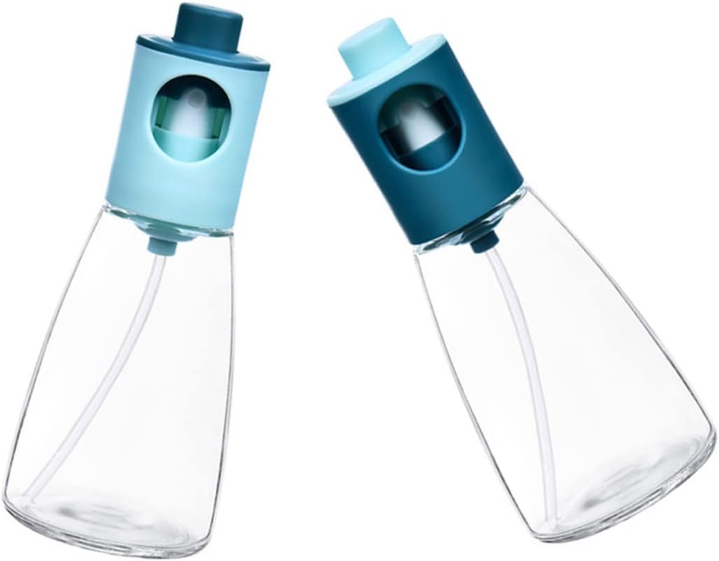 2Pcs Press Type Oil Sprayer Glass Bottles for Cooking Kitchen Use Leak Oil Dispenser with Even Spray Control Blue Gradient Design for Healthy Cooking and Bbq