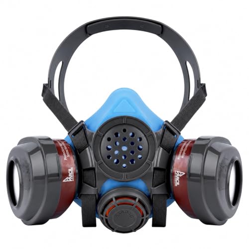 Parcil Distribution T-61 Half-Face Respirator Mask with Filters, Lightweight, Comfortable, A2P3, Push-to-Seal Fit Check, EN 140:1998, for DIY Home Improvement, Welding, Sanding, Cleaning, Grinding