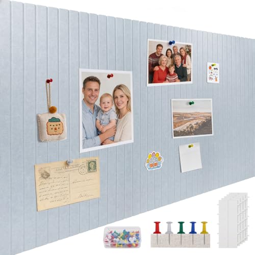 ddckj 120x90cm Large Cork Board 0.9cm Thick Felt Bulletin Board with 100 Push Pins and Adhesive Sticker Felt Wall Tiles Office Kitchen School for Photos Memos Moonlight Gray