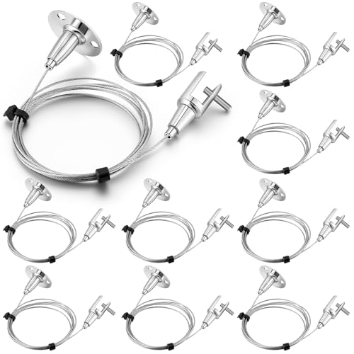 Image of Zonon 10 Pcs 6.5 ft x 1.5 mm Ceiling Sign Hanger, 66 lb Stainless Steel Picture Frame Wire Adjustable Suspension Cable Metal Clamp for Hanging Advertising Board LED Panel Light Billboards Paintings