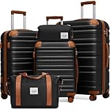 TAKUMI Juego de equipaje de 5 piezas con bolsa de lona ABS rígido con ruedas giratorias dobles, Equipaje