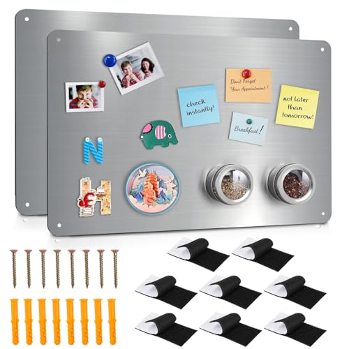 Consejos para Comprar Pizarras y tableros recordatorios los 5 mejores. 44 Bekith Paquete de 2 Tableros Magnéticos de Acero Inoxidable, 17.1' x 11.8' Tablero de Anuncios Magnético para Mostrar Letras Magnéticas, Números, Notas, Poesía, Fotos, Frascos...