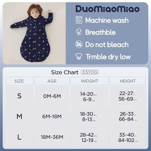 Image of Duomiaomiao 3.5 TOG Baby Sleep Sack 100% Cotton Winter Long Sleeve Baby Wearable Blanket, Super Warm Quilted Comfy Toddler Sleeping Bag