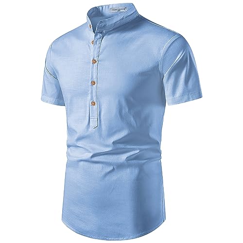 Image of Vida Loca Men's Cotton Linen Plain Stitched Half Sleeve Shirt