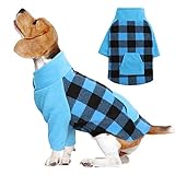 Warm Plaid Dog Winter Sweater Stand Collar for Small Medium Puppy, Dog Cold Weather Coat Jacket Sleeve Outfit with Leash Hole Comfortable SheaBlue Fleece Dog Pet Clothes for Beagle Corgi Blue L