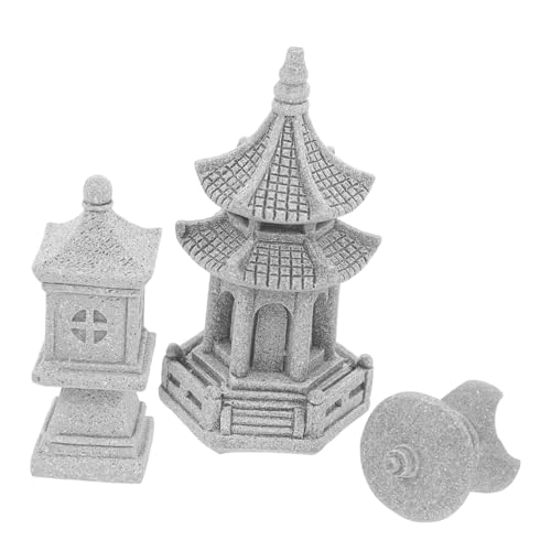 Happyyami Lot De 3 Mini Statues De Pavillon en Pierre pour Décoration De Jardin pour La Maison L'extérieur