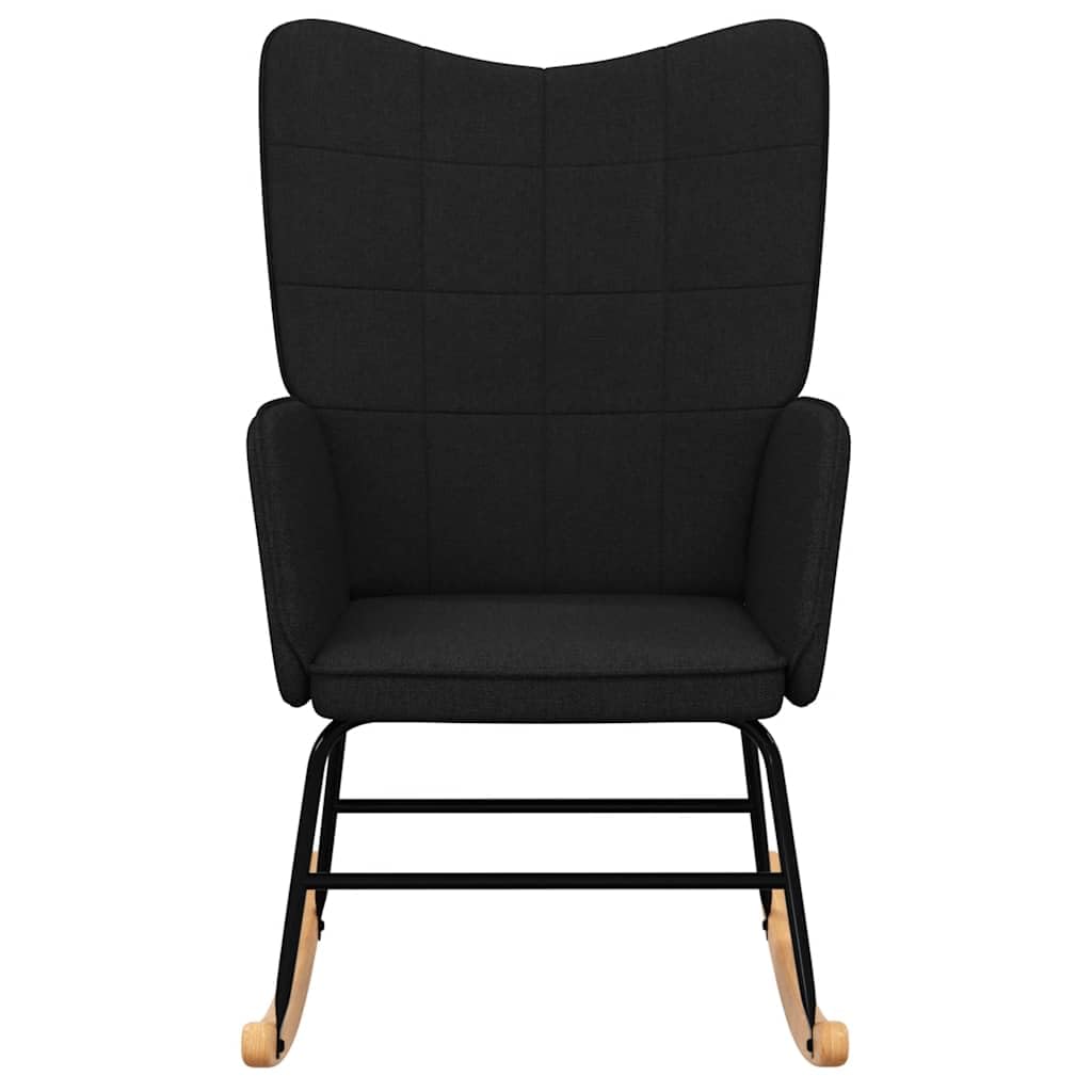 Schaukelstuhl Schwarz Stoff Polstersessel, Modernes Design mit Quadratnaht, Relaxsessel mit stabilen Holzkufen und Stahlrahmen, Gemütlicher Wohnzimmerstuhl, 61x78x98 cm
