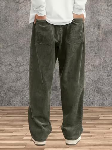 Image of Samfor Men's Comfortable Baggy Corduroy Pants | Relaxed Fit Stretch Waist Trousers for Everyday Wear | Casual Trouser for Man