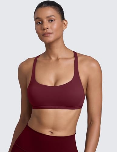 Image of CRZ YOGA Naked Feeling Criss-Cross Sports Bra | Light Support, Removable Pads, Yoga, Sleek, Strappy Back, Scoop Neck, for Women