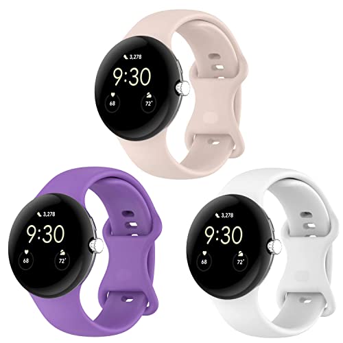 Krudary Bands Compatible with Google Pixel Watch for Women Men, 3 Pack Soft Silicone Watch Bands Replacement Wristbands Bracelet Strap for Google Pixel Watch