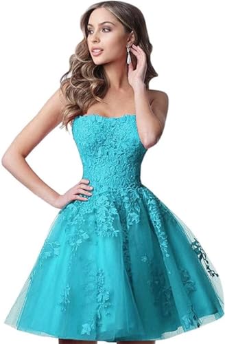 Image of Lace Homecoming Dresses Short A Line Strapless Formal Cocktail Party Gowns