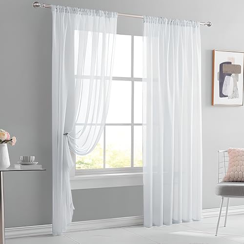 Cortinas de gasa arrugada de voile ligero elegantes para dormitorio 52x106 2