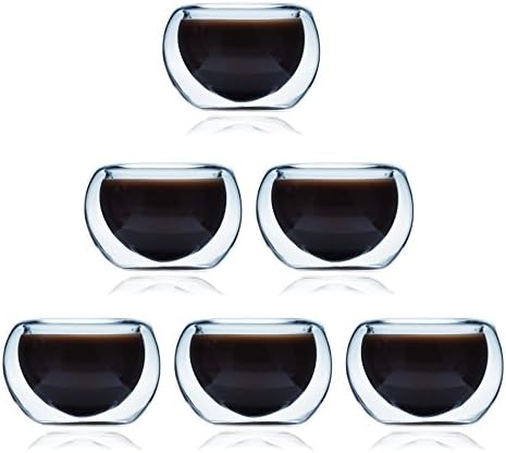 Glass Tea Cup Set of 6 ELITEA Modern Double Wall Insulated Teacups Extra Thick Thermo Glasses Tea Light Holders Clearance
