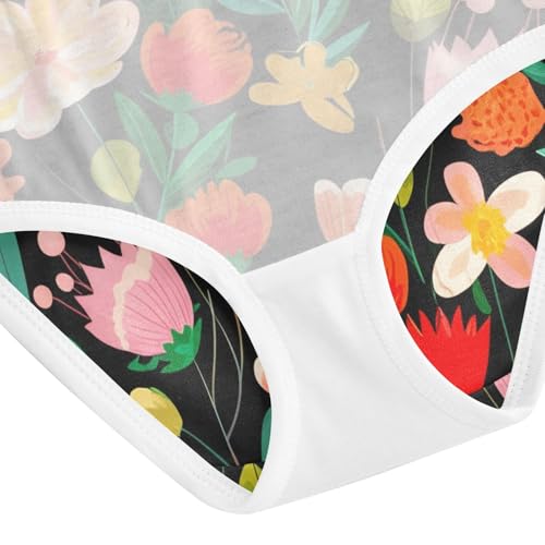 Toddler Girls Underwear 2t Cotton Little Girl Panties Aesthetic Briefs Undies Kids Floral Colorful Flower Leaves Black 5