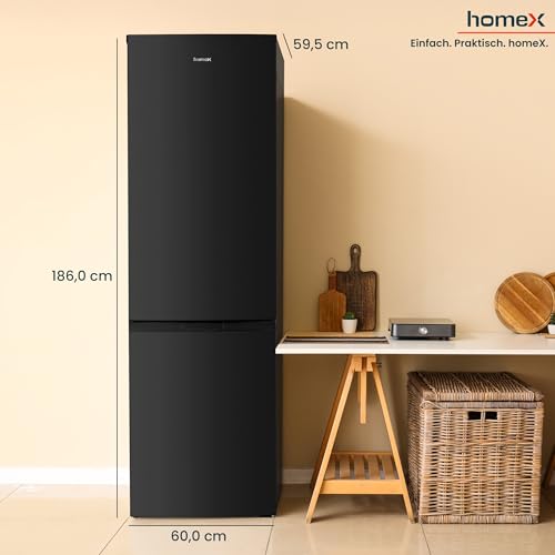 homeX Kühlschrank mit Gefrierfach, Kühl-Gefrier-Kombination freistehend, groß - 315 Liter, 4-Sterne Gefrieren, Super-Frost-Funktion, leise, EEK C, Kühl Gefrierkombination schwarz, CFS3151C-B