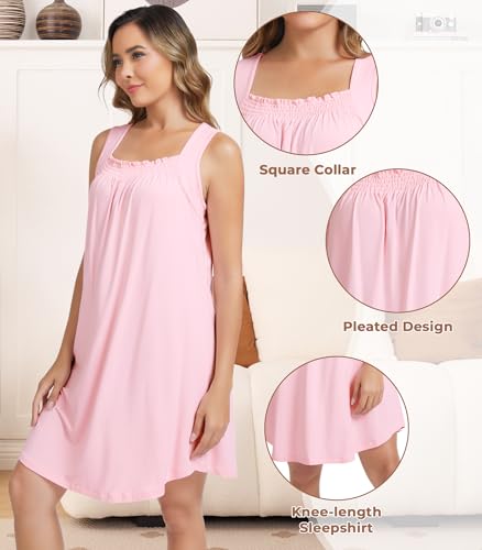 Image of NACHILA Nightgowns for Women-Viscose Made from Bamboo, Soft Sleepshirts Sleeveless Sleepwear Cooling Nightdress S-XL