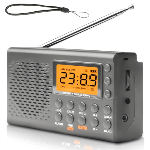 radio portátil, AM, FM, SW con pantalla LCD, pilas, altavoz integrado, alarma, temporizador de sueño, conexión para auriculares, cocina, 35 ajustes preestablecidos