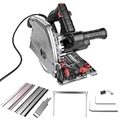 Sega ad immersione con guida da 2x700mm, sega circolare manuale da 1200W, profondità di taglio 57mm, inclinazione di taglio da 0 a 45°, Ø165mm 40 denti, per legno duro, compensato, laminato, altro