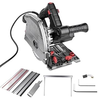 Sega ad immersione con guida da 2x700mm, sega circolare manuale da 1200W, profondità di taglio 57mm, inclinazione di taglio da 0 a 45°, Ø165mm 40 denti, per legno duro, compensato, laminato, altro