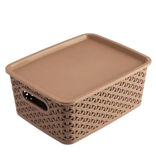 Image of BENAVJI Multipurpose Solitaire Storage Basket with Lid Strong Plastic Material & Side Grip Size Small 25 x 19 x 10.5 Multipurpose Pack of 3 Multicolor