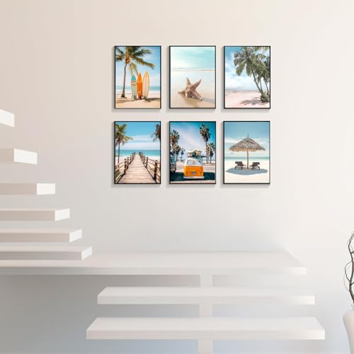 Beach Coastal Wall Art Unframed Tropical Palm Tree Surfboard Ocean Canvas Prints, Summer Beachy Pictures for Bedroom Bathroom Living Room Coastal Decor 8x10in by Generic - Image 2