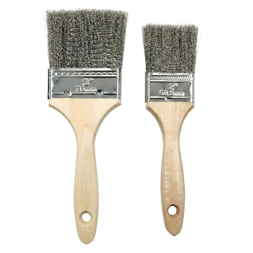 Image of HOKLNUSE Stainless Steel Wire Brush Set 2-Piece Cleaning Brushes with Wooden Handle for Rust and Paint Removal