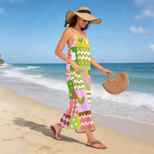Vestido de cuadros multicolor de corte holgado sin mangas para mujer 2
