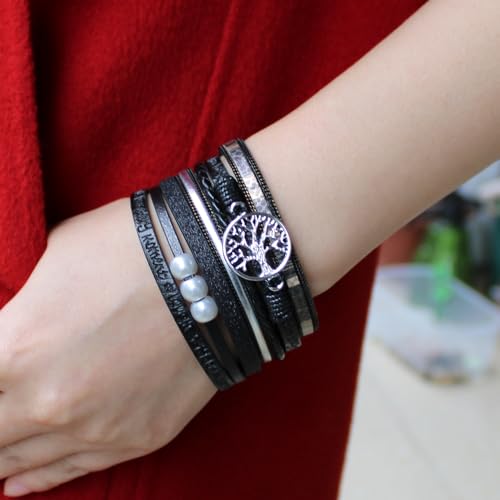 P Ammy Fashion® Inspirational Tree of Life Wide Leather Bracelets for Women Boho Cuff Bohemian Jewelry Gifts Bangle with Magnetic Clasp3