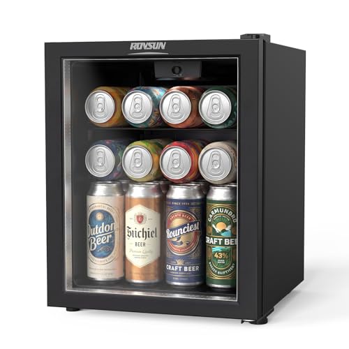 Image of ROVSUN 28 Can Beverage Cooler Refrigerator, Mini Cooler with Removable Shelves, 43-64°F Temperature Adjustable Fridge for Soda, Beer, Wine, Freestanding Small Fridge for Kitchen, Dorm, Office or Bar