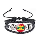 vmcoatdu Grenada National Flags Bangle Retro Alloy Leather Bracelet for National Flag Braided Rope Bracelet Bangle (Grenada)
