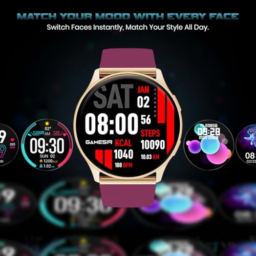 Image of GameSir Evo Vista Smartwatch, 1.39 inch HD Round Display, Bluetooth Calling, Heart Rate & SPO₂, 100+ Sports Modes, IP67, Long Battery Life for Men & Women (Maroon)