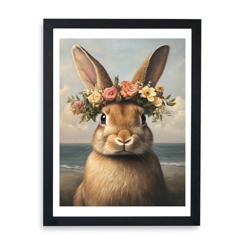 Décoration murale lapin avec fleurs grand format encadré pour habiller un mur