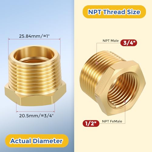 CoCud 5 Pack Brass Pipe Fittings, 3/4" NPT Male to 1/2" NPT Female Reducer by CoCud - Image 2