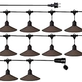 Una guirnalda de luces con 10 pantallas metálicas, en color bronce, de Ø 20 cm. y un conector al final del cable para añadirle extensiones y que puedas adaptarla las medidas de tu estancia.