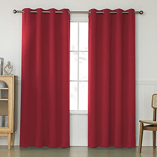KEQIAOSUOCAI Christmas Red Blackout Curtains 84 Inch Length for Bedroom - Home Decorations Thermal Insulated Solid Grommet Top Blackout Living Room Panels Drapes for Gift (2 Panels, 52 x 84-Inch, Red)