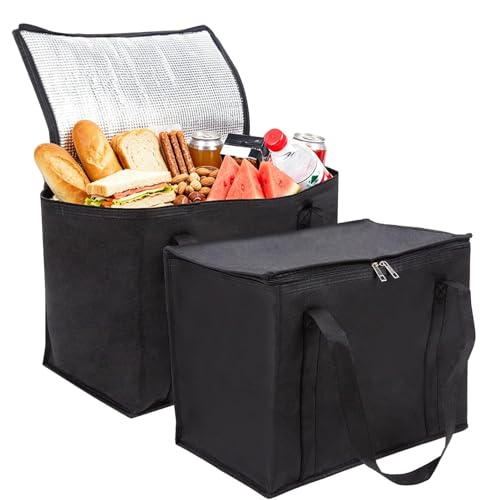 2 Pack Cool Bag, Medium Thermal Bags for Hot Food Delivery, Insulated Cooler Bags with