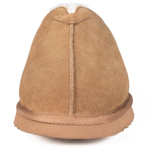 Parfeying Men's Sheepskin Shearling Slippers, Anti-slip Rubber Sole Indoor Outdoor Cow Suede Leather Slip on Slippers for Men - Image 3