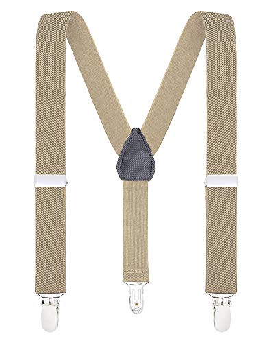 Buyless Fashion Adjustable Suspenders for Kids Toddlers Baby Elastic Solid Color 1 Inch - Y Back Design - 5102-Tan-26