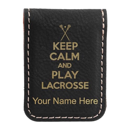 LaserGram Slim Magnetic Money Clip, Keep Calm and Play Lacrosse, Personalized Engraving Included (Black with Gold)