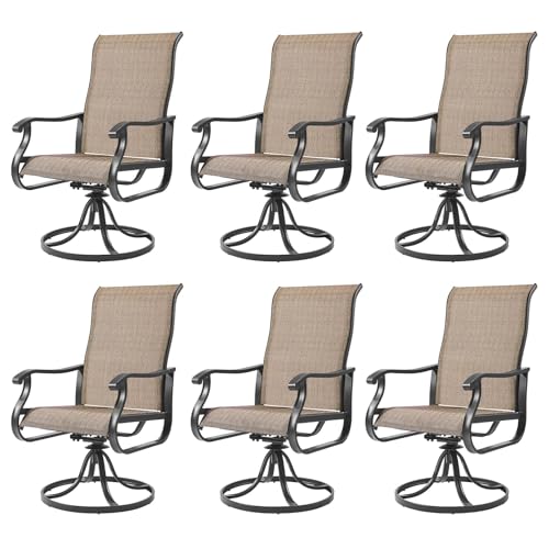 Outdoor Dining Sets for 6 With Swivel Chairs: Ultimate Comfort & Style Guide 6 Amopatio Patio Swivel Chairs Set of 6, Outdoor Swivel Rocker Dining Chairs with All Weather Textilene High Back & Metal Frame, for Backyard Deck Lawn (Brown)