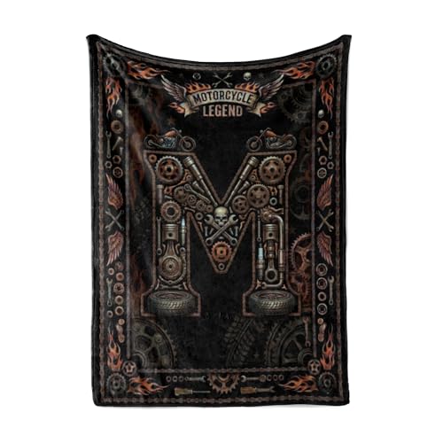 InnoBeta Motorcycle Gifts, Initial Throw Blanket for Motorbike Lover Biker Rider for Father's Day, Christmas, Birthday - Letter M (50x65 inches)