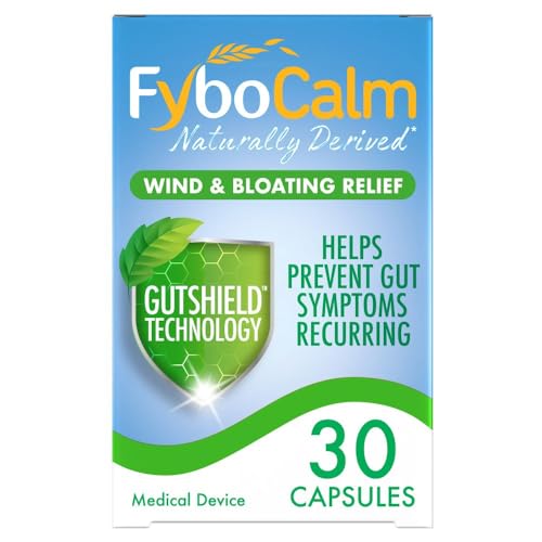 Fybocalm Wind and bloating relief 30 capsules Naturally derived Wind and bloating relief long lasting relief Clinically proven Gluten free