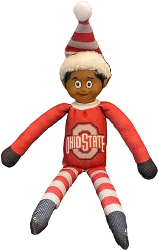 FOCO Ebony NCAA Ohio State University Buckeyes Banco Buddy Shelf Elf Edición limitada NCAA Team Christmas Elf Juguete de peluche compañero de