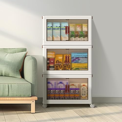 Roqao Aufbewahrungsboxen mit Deckel, 68L x 4 Stück stapelbare Plastikbox mit Rollen, Aufbewahrungsschubladen mit Vordertür, Boxen Aufbewahrung für Kleidung, Haushalt, Stapelboxen & Großraum-Lagerbox