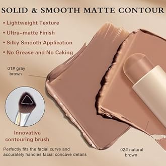 Warm Toned Cream Bronzer Stick,Blendable and Matte Cream Contour Stick for Natural Look,Easy to Sculpt,Long Lasting Face Shaping Contouring Makeup - 02 Natural Brown