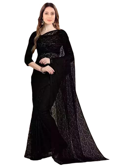 Vragi Women's Most Trendy Saree With Unstitch Blouse Piece | Sarees For Womens & girls|-Saree Net Russell Black_P - Review, Price and Buying Guide